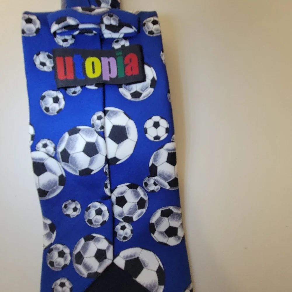 Utopia Mens Soccer Ball Print Necktie Blue Sports Novelty Tie